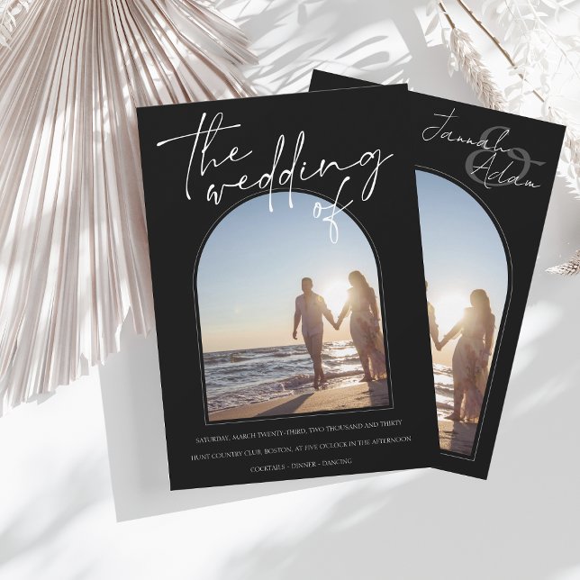 Modern Black and White Arch Photo Wedding Invitation (Creator Uploaded)
