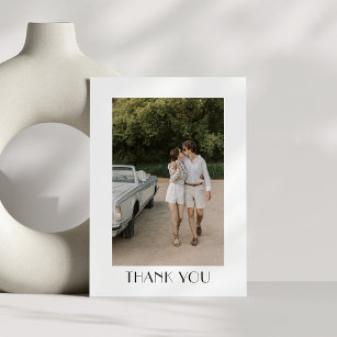 Modern Black and White Art Deco Photo Wedding  Thank You Card