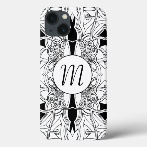 Modern Black and White Artwork Design wMonogram iPhone 13 Case