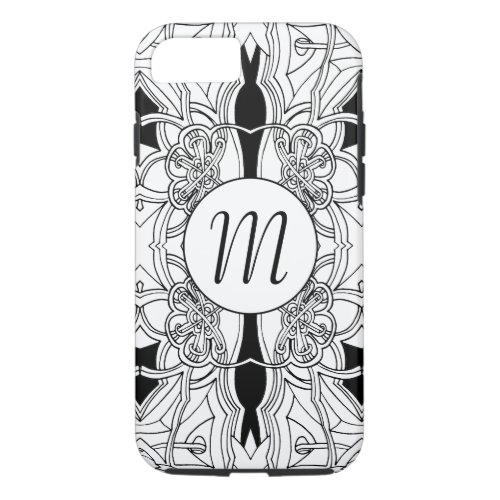 Modern Black and White Artwork Design wMonogram iPhone 87 Case