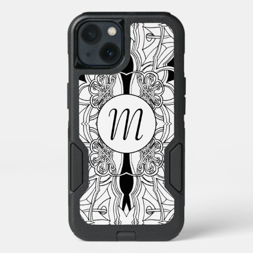 Modern Black and White Artwork Design wMonogram iPhone 13 Case