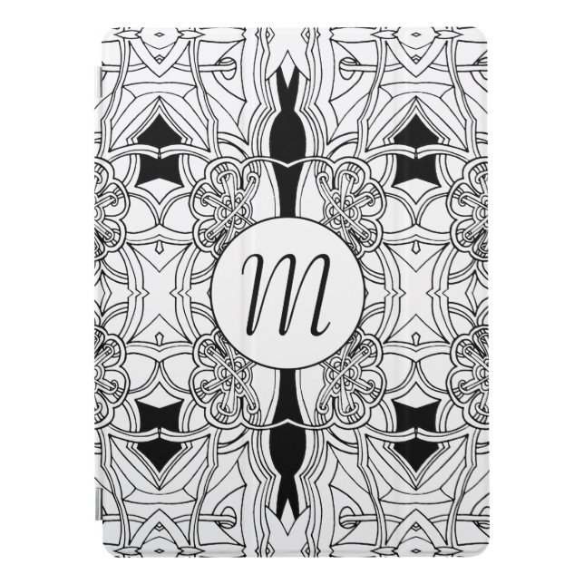 Modern Black and White Artwork with Monogram iPad Pro Cover (Front)