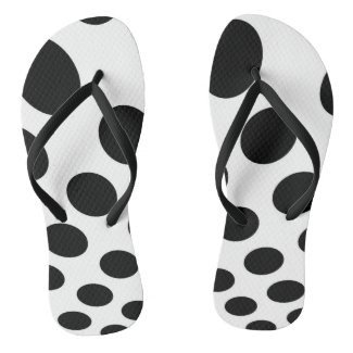 Modern black and white asymetric polka dot pattern flip flops