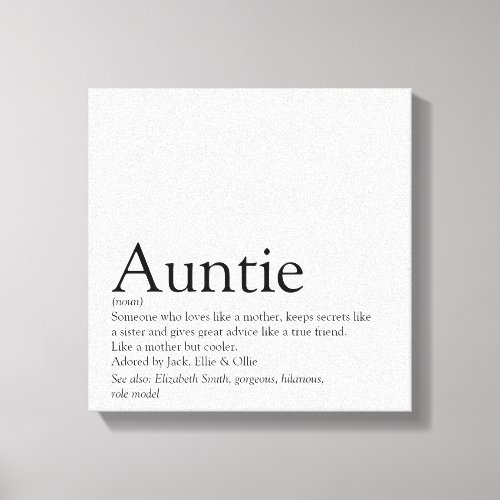 Modern Black and White Aunt Auntie Definition Canvas Print