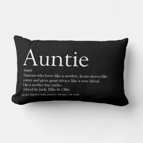 Modern Black and White Aunt Auntie Definition Lumbar Pillow
