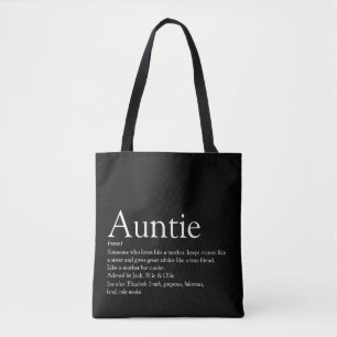 Modern Black and White Aunt Auntie Definition Tote Bag