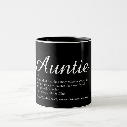 Modern Black and White Aunt Auntie Definition Two_Tone Coffee Mug
