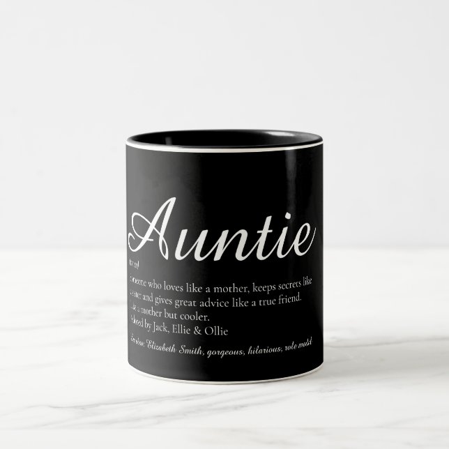 Modern Black and White Aunt Auntie Definition Two-Tone Coffee Mug (Center)