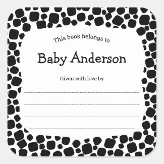 Modern black and white baby shower book square sticker
