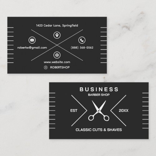 Modern Black and White Barber Shop Icons Business Card