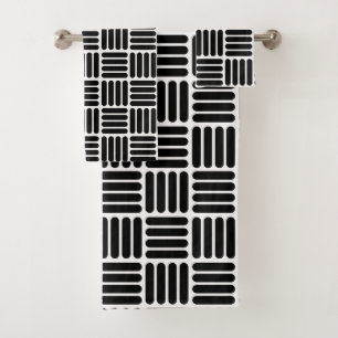 Modern Black and White Basketweave Inspired Stripe Bath Towel Set