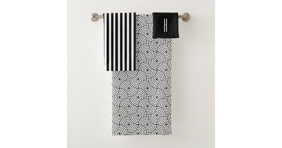 Modern Black and White Bath Towel Set Zazzle