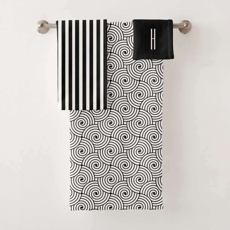 Modern Black and White Bath Towel Set Zazzle