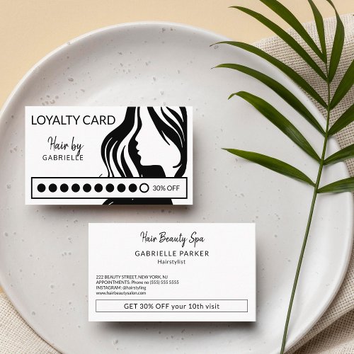 Modern black and white beauty salon loyalty punch business card