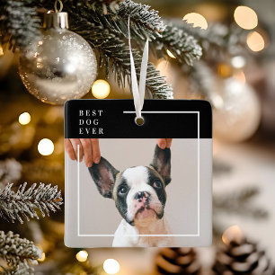 Modern Black and White Best Dog Ever Photo Ceramic Ornament