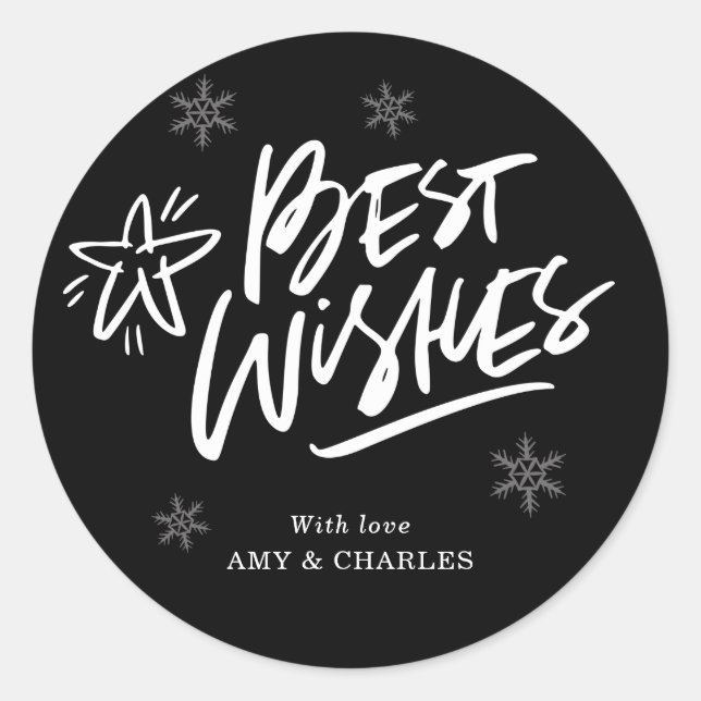 Modern Black and White Best Wishes Classic Round S Classic Round Sticker (Front)