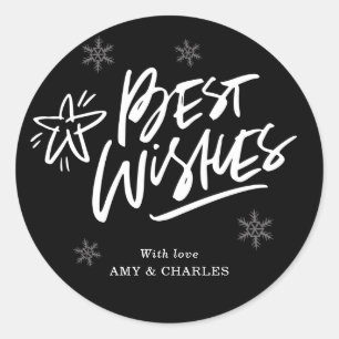 Modern Black and White Best Wishes Classic Round S Classic Round Sticker