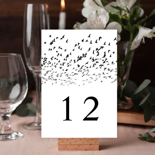 Modern Black and White Birds of a Feather Wedding  Table Number