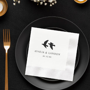 Modern Black and White Birds Wedding Napkins