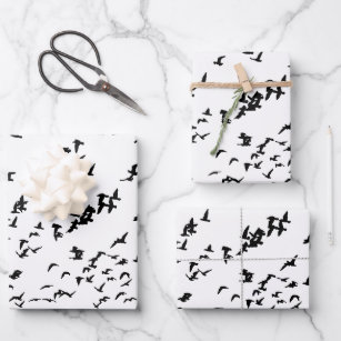 Modern Black and White Birds Wedding  Wrapping Paper Sheets