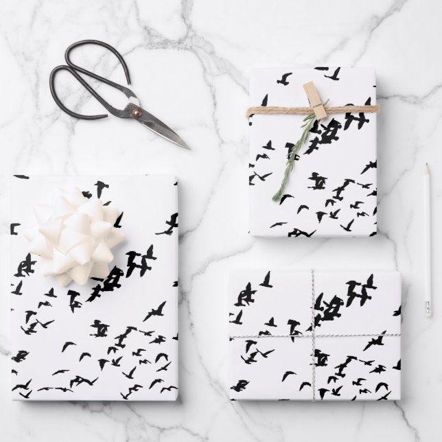 Modern Black and White Birds Wedding  Wrapping Paper Sheets (Front)