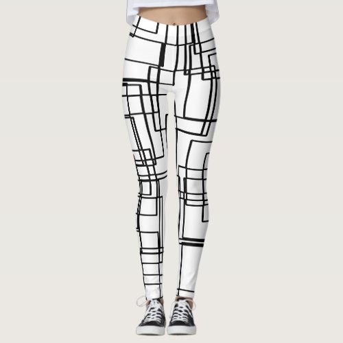 Modern black and white blocks squares pattern leggings