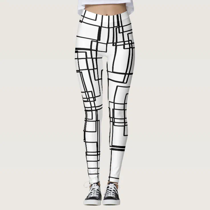 Modern black and white blocks, squares pattern leggings Zazzle