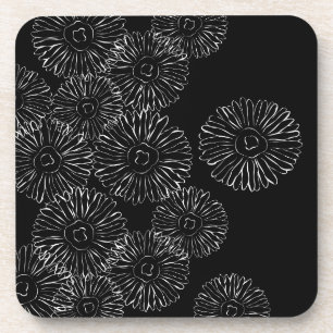 Modern Black and White Boho Chic Daisy Pattern Beverage Coaster