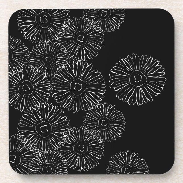 Modern Black and White Boho Chic Daisy Pattern  Beverage Coaster (Front)