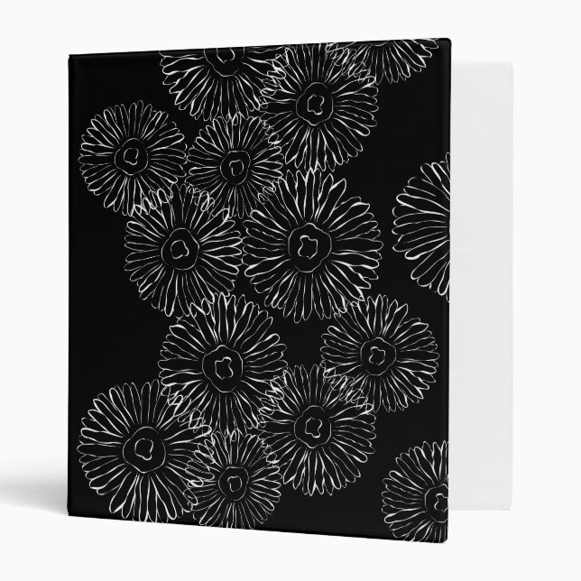 Modern Black and White Boho Chic Daisy Pattern  Binder (Front/Inside)