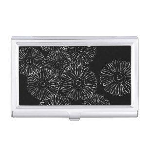 Modern Black and White Boho Chic Daisy Pattern  Business Card Holder