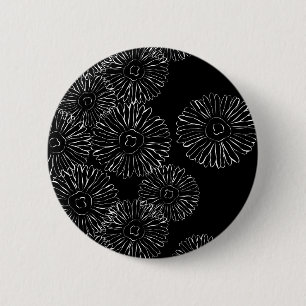 Modern Black and White Boho Chic Daisy Pattern  Button