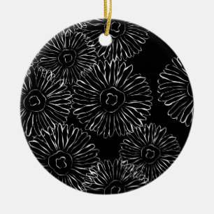 Modern Black and White Boho Chic Daisy Pattern Ceramic Ornament