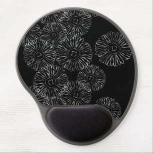Modern Black and White Boho Chic Daisy Pattern Gel Mouse Pad