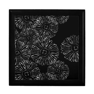 Modern Black and White Boho Chic Daisy Pattern Keepsake Box