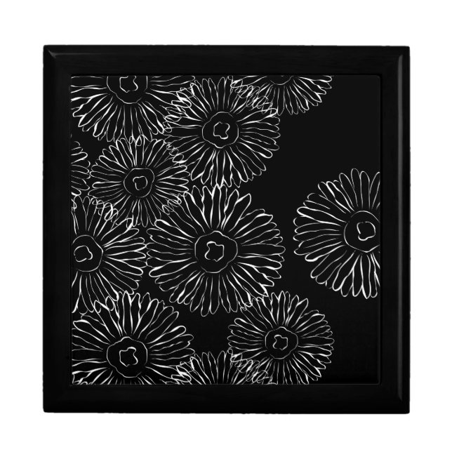 Modern Black and White Boho Chic Daisy Pattern  Keepsake Box (Front)