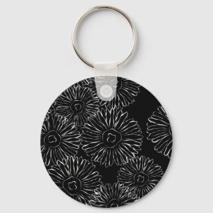 Modern Black and White Boho Chic Daisy Pattern  Keychain