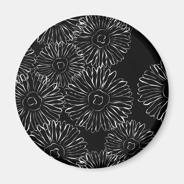 Modern Black and White Boho Chic Daisy Pattern  Magnet (Front)