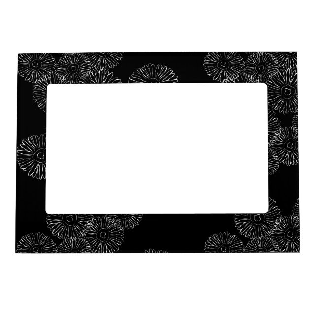 Modern Black and White Boho Chic Daisy Pattern  Magnetic Frame (Front)