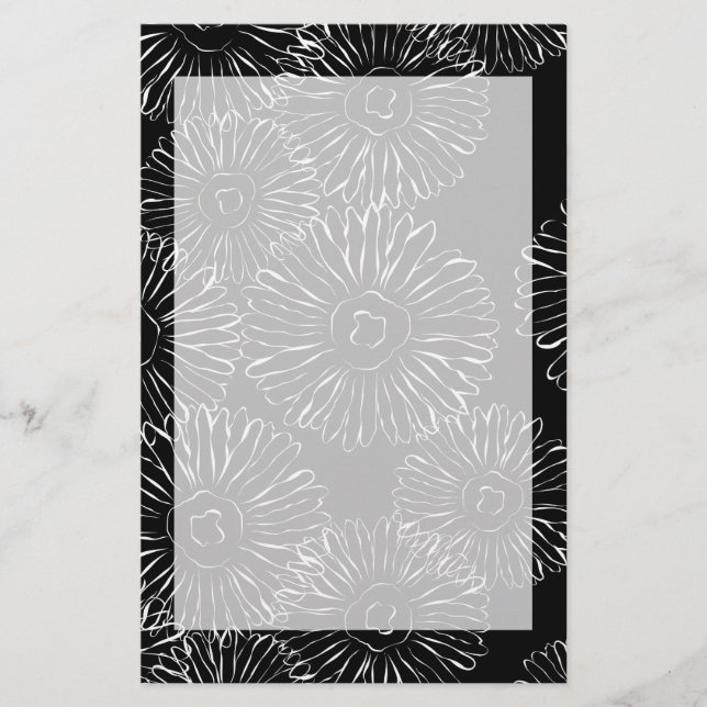 Modern Black and White Boho Chic Daisy Pattern  Stationery (Front)