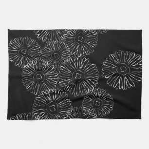 Modern Black and White Boho Chic Daisy Pattern Towel