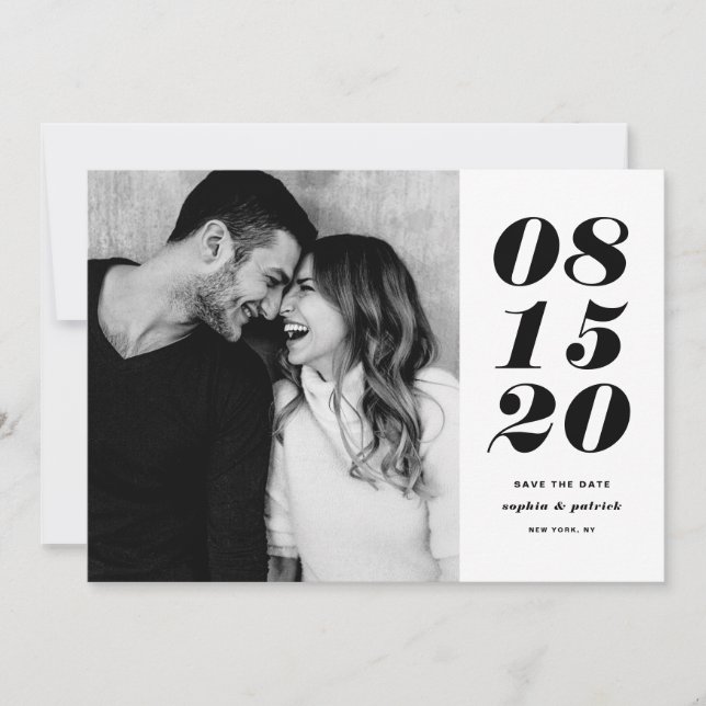 Modern Black and White Bold Date Typography Photo Save The Date (Front)