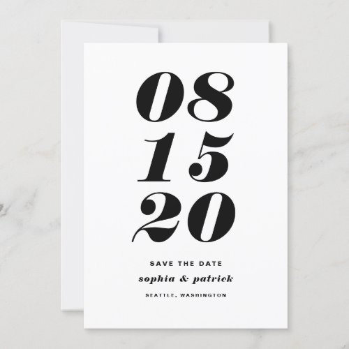 Modern Black and White Bold Date Typography Save The Date