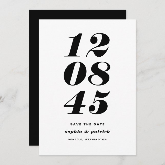 Modern Black and White Bold Date Typography Save The Date (Front/Back)