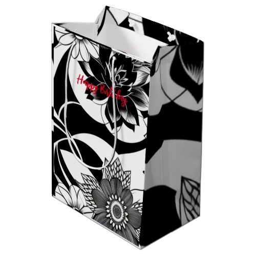 Modern Black and White Bold Floral Medium Gift Bag