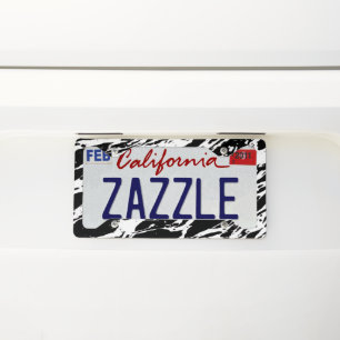 Modern Black and White Bold Marble Pattern License Plate Frame