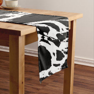 Modern Black and White Bold Marble Pattern Short Table Runner