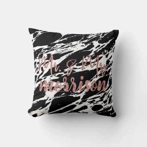 Modern Black and White Bold Marble Pattern Wedding Throw Pillow