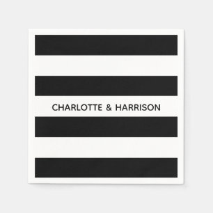 Modern black and white bold stripes custom names napkins