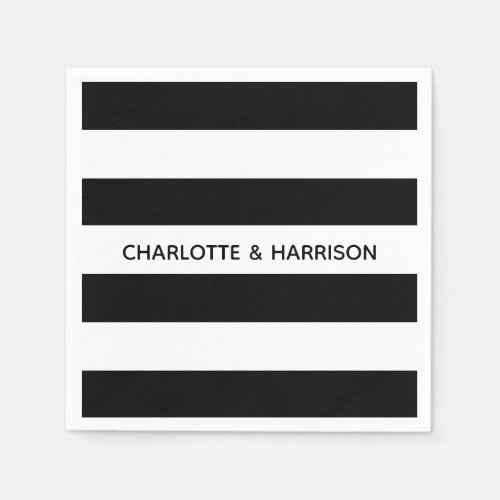 Modern black and white bold stripes custom names napkins